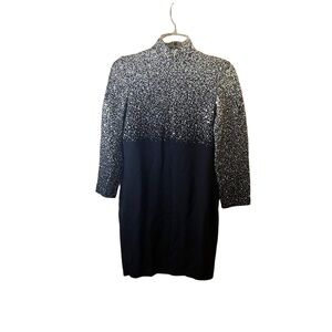 St John Evening by Marie Gray Black Silver Sequin Long Sleeve Mock Neck Dress 4